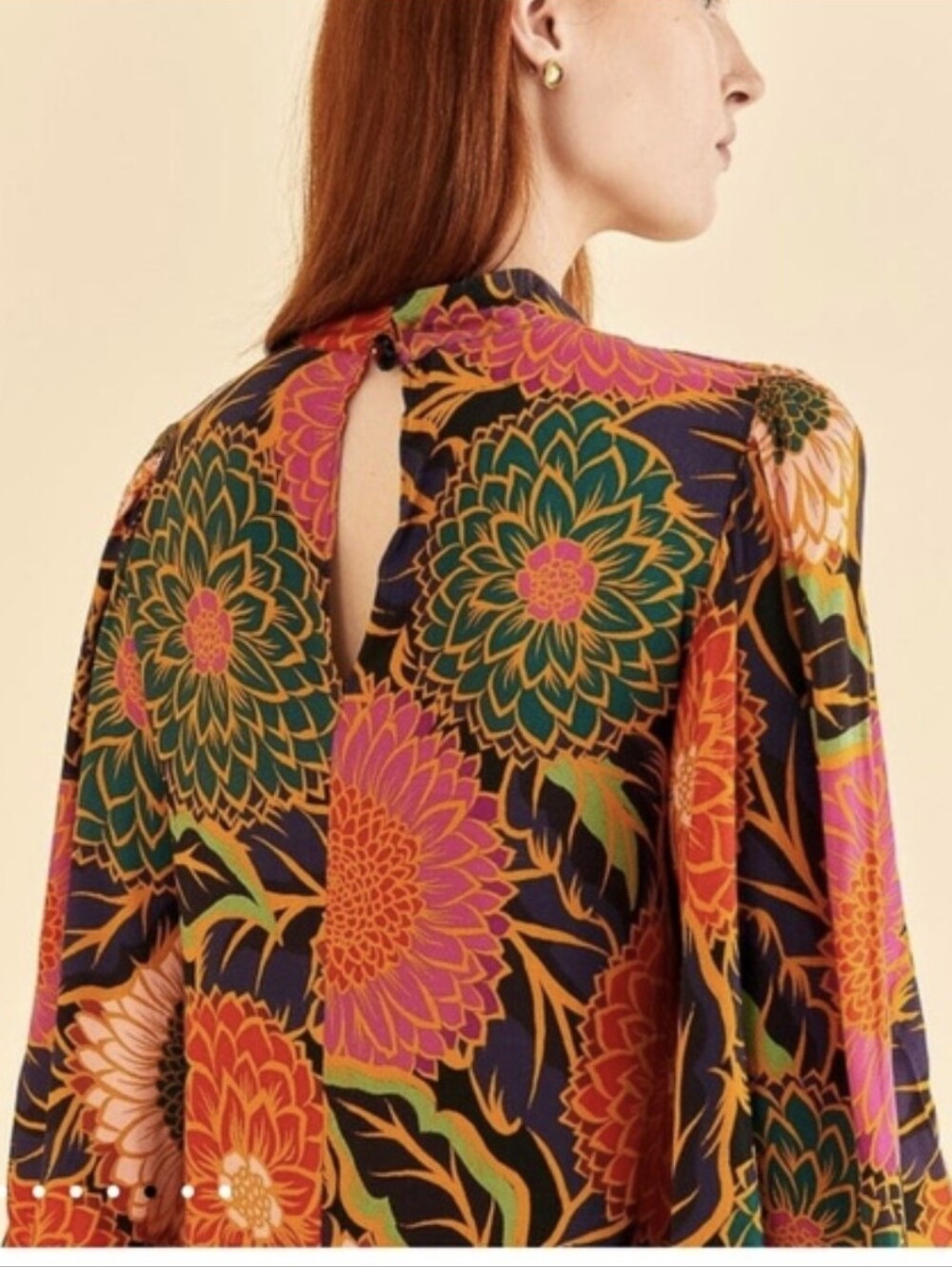Farm Rio Anthropologie Vintage Garden Floral Balloon Sleeve Satin  Blouse - Picture 4 of 16